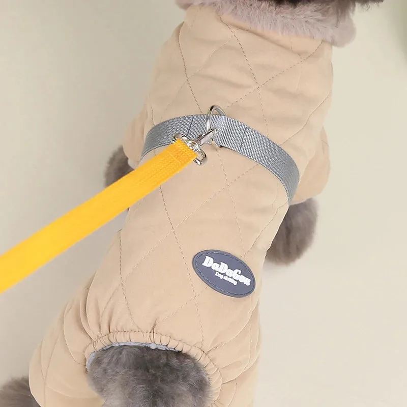 Winter Dog Overalls with Fur Collar and D Ring for Small Breeds