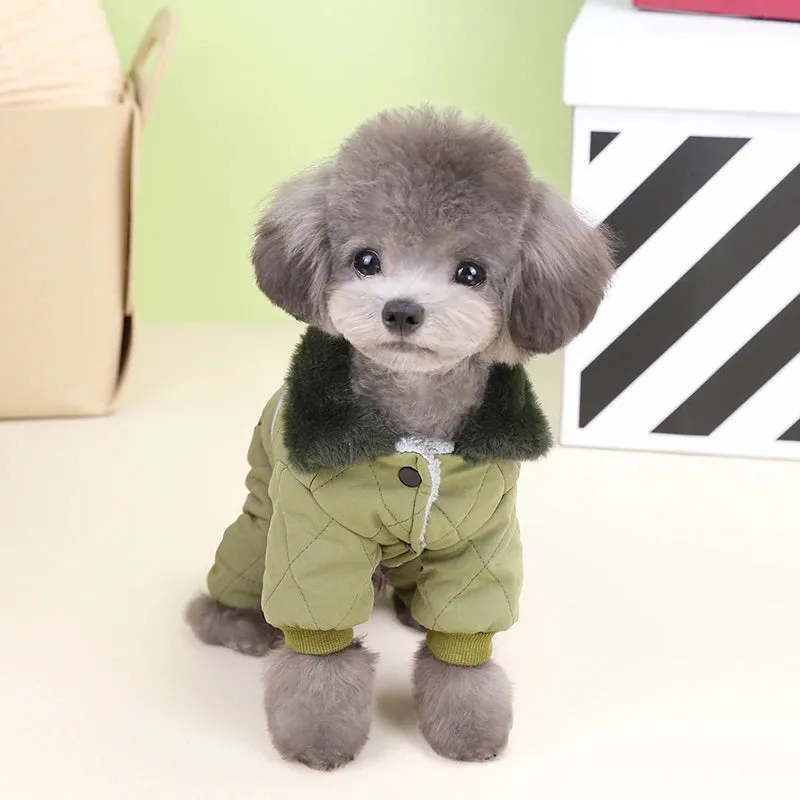 Winter Dog Overalls with Fur Collar and D Ring for Small Breeds