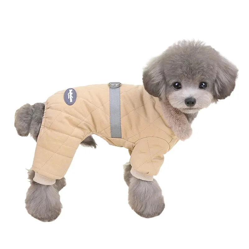 Winter Dog Overalls with Fur Collar and D Ring for Small Breeds
