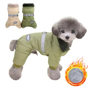 Winter Dog Overalls with Fur Collar and D Ring for Small Breeds
