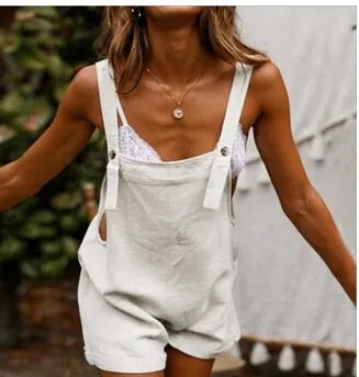 Women Loose Style Overalls Solid Color Playsuits