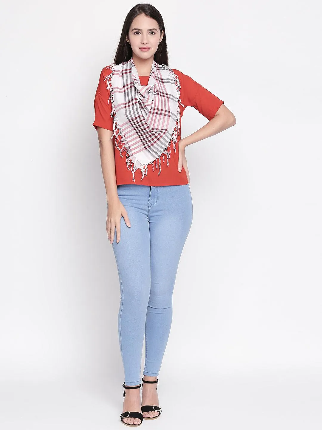 Women Red & Black Checked Scarf