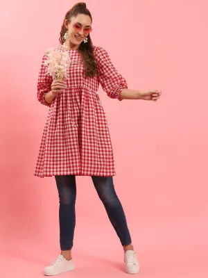 Women Red Checked Short Dress