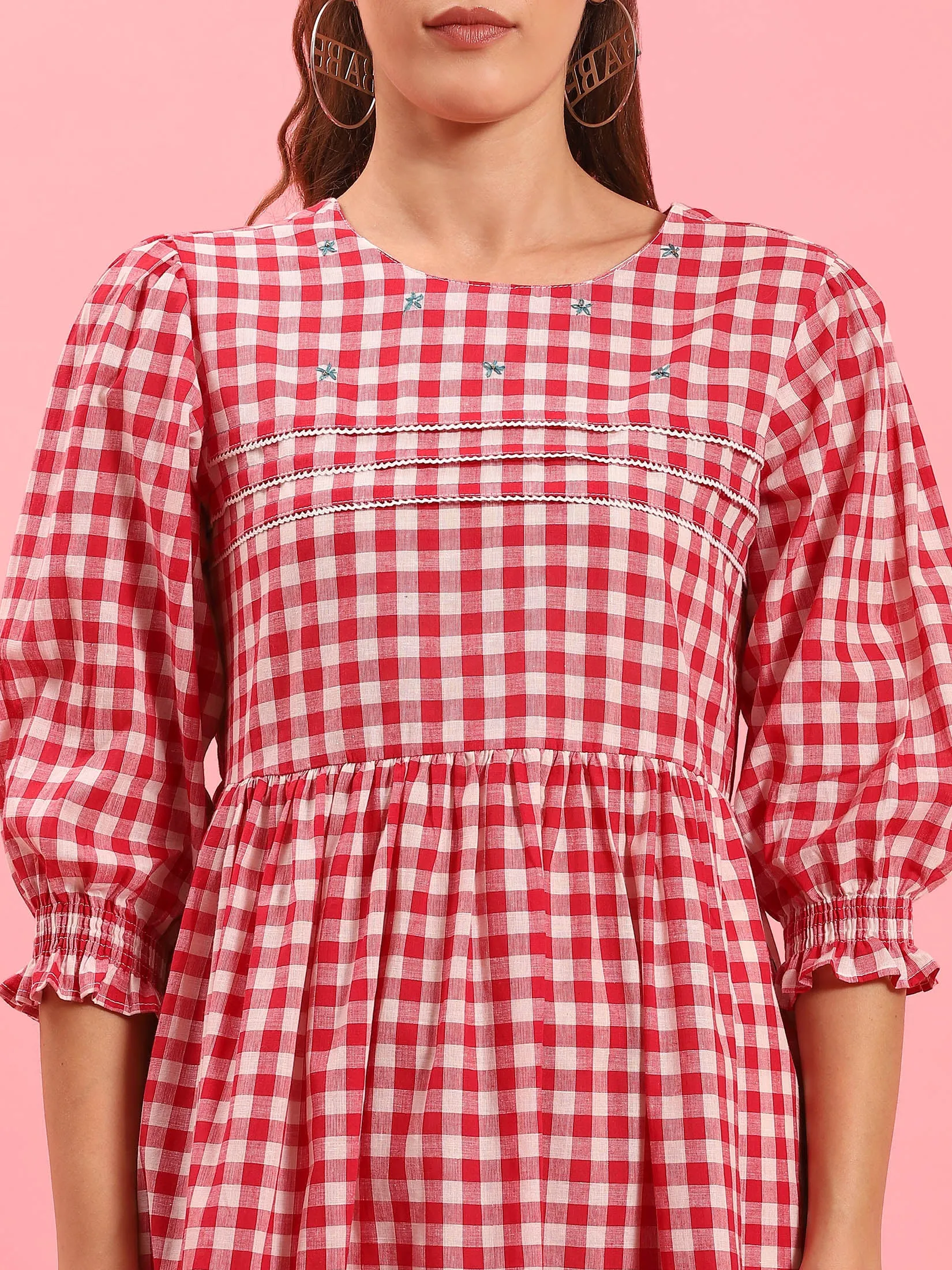 Women Red Checked Short Dress