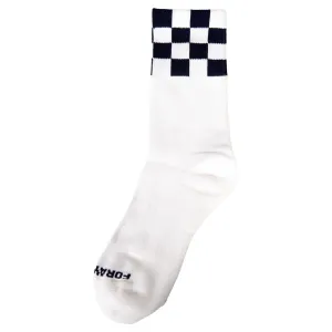 Womens Checked Crew Socks White/Navy - SS23