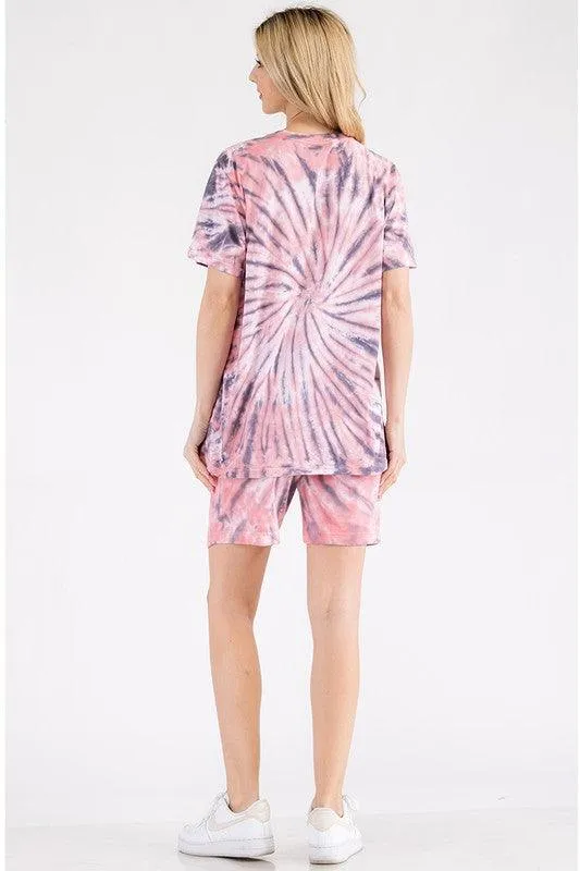 Womens Tye Dye Tee and Short Lounge Set